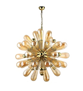 Avize Çarşısı Kirpi 42 kollu Bal rengi Ampül Camlı  Gold Sarkıt Avize, BS.7434-58-42