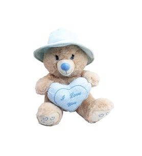 Sevimli Şapkalı Kalpli Peluş Ayıcık 43 CM - Uyku Ve Oyun Arkadaşı Peluş Oyuncak MAVİ (Karışık)