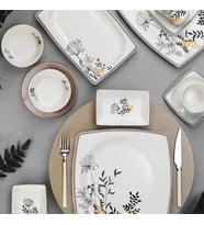 Kütahya Porselen Mare DKR-12395 28 Parça 6 Kişilik Bone Kahvaltı Takımı (Siyah - Beyaz)