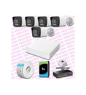 Provzen Hikvision 5 Kameralı IP 1080P ColorVu Güvenlik Kamerası Mikrofonlu Olay Anında bildirim