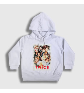 Presmono Unisex Çocuk Beyaz Poster V2 K-Pop Twice Kapüşonlu Sweatshirt 281432tt