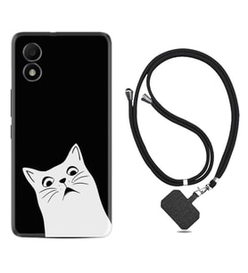 TCL 303 Kılıf Resimli Boyun Askılı İpli Desenli Silikon Series Şaşkın Kedi 1900
