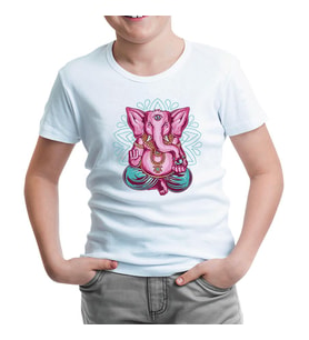 A Pink Elephant Meditating in a Yoga Pose Beyaz Çocuk Tshirt