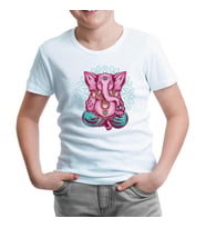 A Pink Elephant Meditating in a Yoga Pose Beyaz Çocuk Tshirt