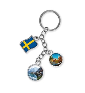 İsveç Üçlü Epoksi Metal Çift Taraflı Damla Anahtarlık Sweden (Çok Renkli)