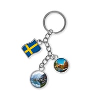 İsveç Üçlü Epoksi Metal Çift Taraflı Damla Anahtarlık Sweden (Çok Renkli)