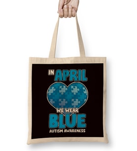 April Puzzle Autism Awareness Ribbon Autistic Heart Support Bez Çanta Uzun Saplı