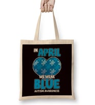 April Puzzle Autism Awareness Ribbon Autistic Heart Support Bez Çanta Uzun Saplı