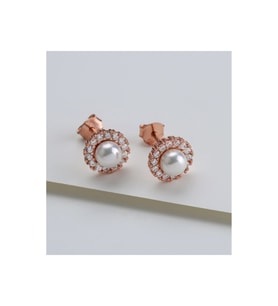 925 Ayar Gümüş Incili Küpe ( Rose Gold )