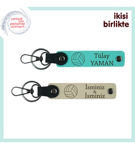 Takım Arkadaşına Hediyelik Voleybol Anahtarlık Seti, Kişiselleştirilebilir, Turkuaz-Sütlü Kahve