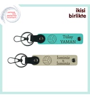 Takım Arkadaşına Hediyelik Voleybol Anahtarlık Seti, Kişiselleştirilebilir, Turkuaz-Sütlü Kahve