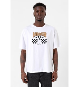 Halloween Mickey Ghost Beyaz Erkek Oversize Tshirt
