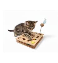Ahşap Kare Kedi Oyuncağı - 30cm x 30cm - Çıngıraklı Toplu - (Yaylı Top Eklenmiştir)