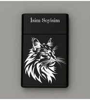 Kedi Desenli Metal Tabaka – Kişiye Özel İsimli Hediyelik