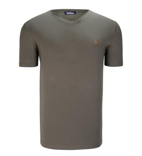 T8568 DEWBERRY V YAKA ERKEK T-SHIRT-DÜZ HAKİ