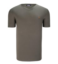 T8568 DEWBERRY V YAKA ERKEK T-SHIRT-DÜZ HAKİ