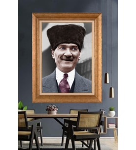 Altın Varaklı Çerçeveli Paspartulu Atatürk Tablo DC1547 (Gold)
