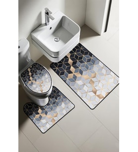 Modern Desenli Dijital Baskı 3’lü Banyo Paspas Takımı Yıkanabilir Kaymaz Tabanlı Klozet Takımı KLZ0061 (Çok Renkli)
