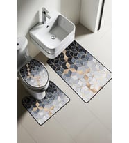 Modern Desenli Dijital Baskı 3’lü Banyo Paspas Takımı Yıkanabilir Kaymaz Tabanlı Klozet Takımı KLZ0061 (Çok Renkli)