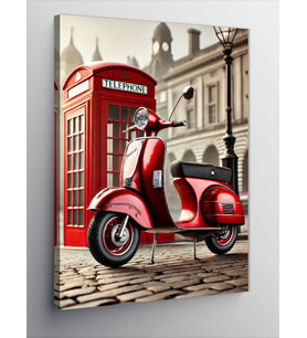 Kanvas Tablo Kırmızı Vespa Ve Telefon Kulübesi