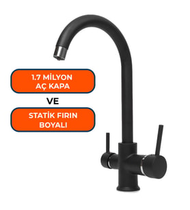 Aquames - Su Arıtma İçin Kuğu modeli Siyah 3 Yollu Musluk