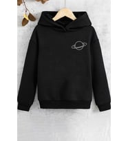 Çocuk SATURN Temalı Baskılı Sweatshirt (Siyah)