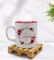 BK Gift Kişiye Özel Çiçek Tasarımlı İçi Kırmızı Renkli Kupa Bardak Model 27