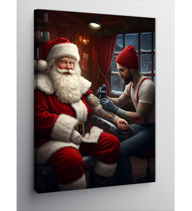 Kanvas Tablo Noel Baba Ve Dövmeci Çocuk