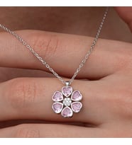 Pembe Zirkon Taşlı Çiçek 925 Ayar Gümüş Kadın Kolye