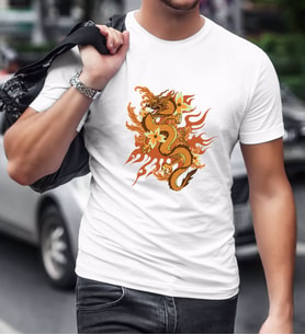 BK Gift Ejderha Tasarımlı Beyaz T-Shirt-1