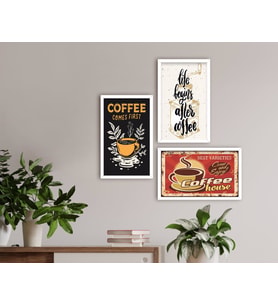 BK Home Coffee Tasarımlı Dekoratif 3’lü Ahşap Beyaz Çerçeveli Tablo-13