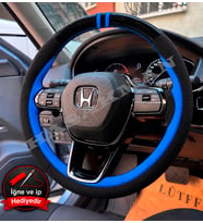 Honda Jazz Dikme Direksiyon Kılıfı Parlak Siyah Mavi Detaylı Mavi Çift Yüzük ve Dikiş 2020-2026