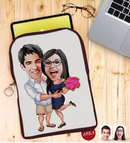 BK Gift Kişiye Özel Sevgililer Karikatürlü Taşınabilir Koruyucu Tablet Kılıfı & Organizer Çanta - Bordo-108