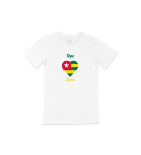 Lome Togo Bayraklı Kalpli Tişört (Beyaz)