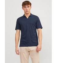 JJESUMMER LINEN POLO SS LN Navy
