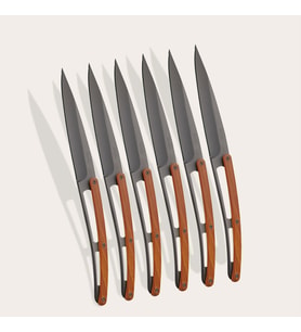 6 Deejo Steak Knives Serrated, Coral Wood Bıçak Seti