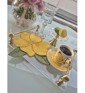 Agbtrend Sarı Manolya Nakışlı Sunum ve Kokteyl Peçetesi