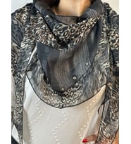 LEOPAR DESENLİ FIRFIRLI TAŞLI KADIN FULAR ŞAL 180X45 CM