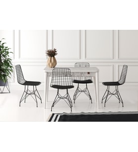 ZERENLAND877 GİZLİ BÖLMELİ AÇILIR YEMEK MASASI BEYAZ MERMER 70cmx110cm