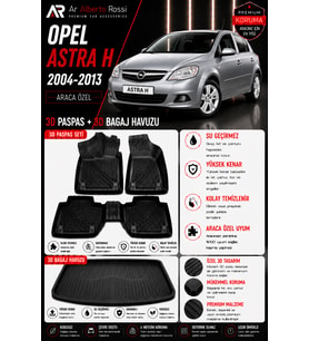OPEL ASTRA H 2004-2013 Araca Özel 3D Paspas + 3D Bagaj Havuzu
