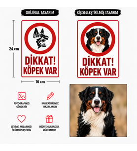 6 Adet Köpeğinizin Görseli ile Kişiselleştirilebilir Dikkat Köpek Var Sticker Levha, 16x24, 20x30 (A4), 30x42 (A3) Cm Boyut Seçeneklerinde Folyo Baskı Sticker,