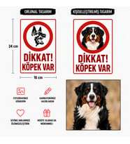 6 Adet Köpeğinizin Görseli ile Kişiselleştirilebilir Dikkat Köpek Var Sticker Levha, 16x24, 20x30 (A4), 30x42 (A3) Cm Boyut Seçeneklerinde Folyo Baskı Sticker,