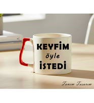 Kırmızı Kulp - Lüks Kupa Kahve Çay Fincanı Hediye Kupa Ofis ve Ev Için Dekoratif Şık Bardak