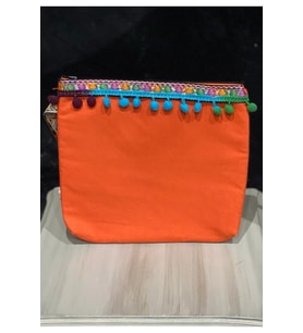 BOHEM ETNİK ŞERİTLİ MİNİK PONPONLU APLİKELİ PONPONLU PORTFÖY CLUTCH EL VE MAKYAJ ÇANTASI 25X28 CM