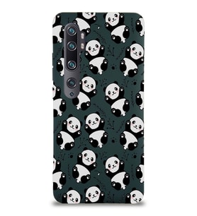 Xiaomi Mi Note 10 Pro Uyumlu Lansman Kılıf Panda Tasarımlı İçi Kadife Kapak-Yeşil (Şeffaf)