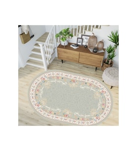 Eliana Home Baskılı, Yıkanabilir Kaymaz Taban Oval Halı LNA7266-HK173 100x150 cm (Yeşil)