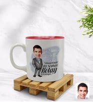 BK Gift Kişiye Özel Erkek Nihayetinde Karikatürlü İçi Kırmızı Renkli Kupa Bardak Model 1
