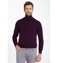 Hatemoğlu Mor Regular Fit Balıkçı Yaka Triko Kazak