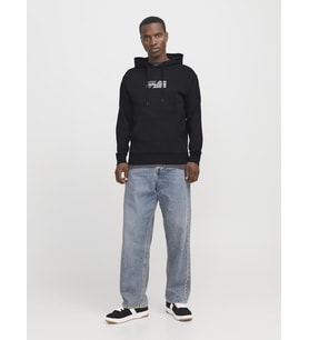 Jack & Jones Erkek Grafik Baskılı Kapüşonlu Sweatshirt - Corp (Siyah)