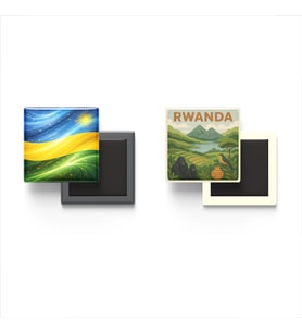 Buzdolap Magnetleri - Ruanda Bayrağı ve Paper Cut Tema - 2'li Set Magneti